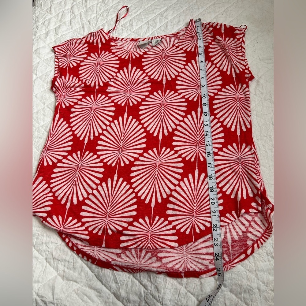 Joie Red and White Graphic Short Sleeve Top 100%Linen - Picture 4 of 5